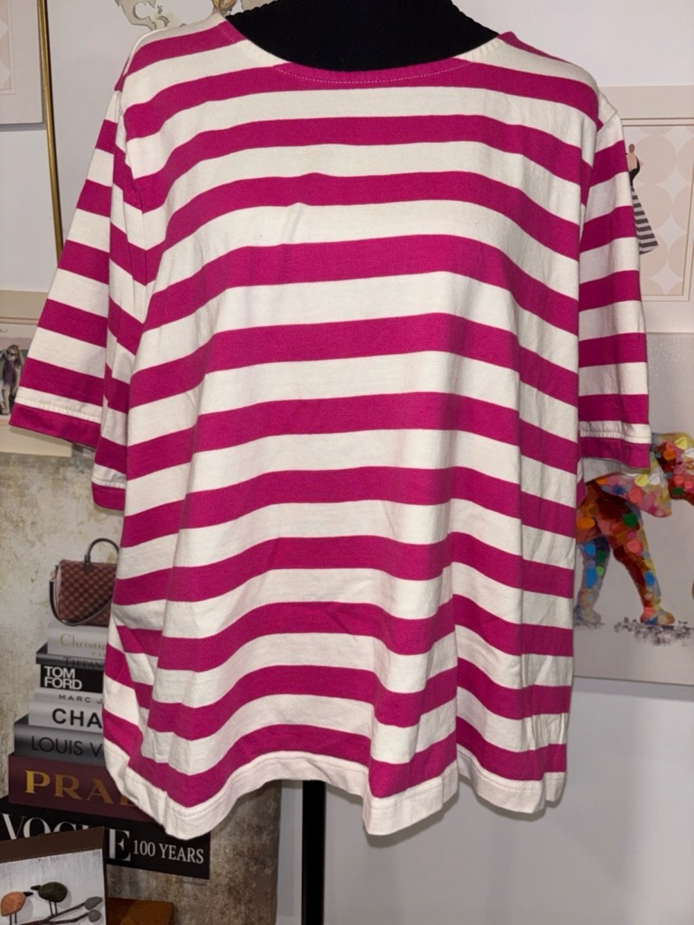 J. Crew Pink and White Striped Tee